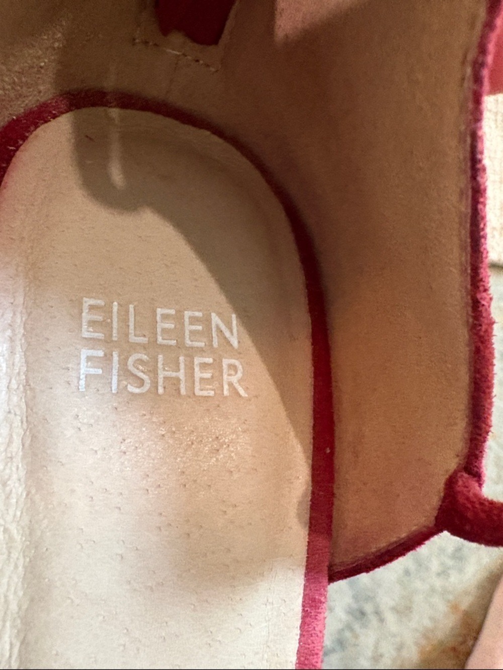 Eileen Fisher Tilda Sz 9.5 red suede crisscross ankle strap stack heeled shoes. - Picture 6 of 9